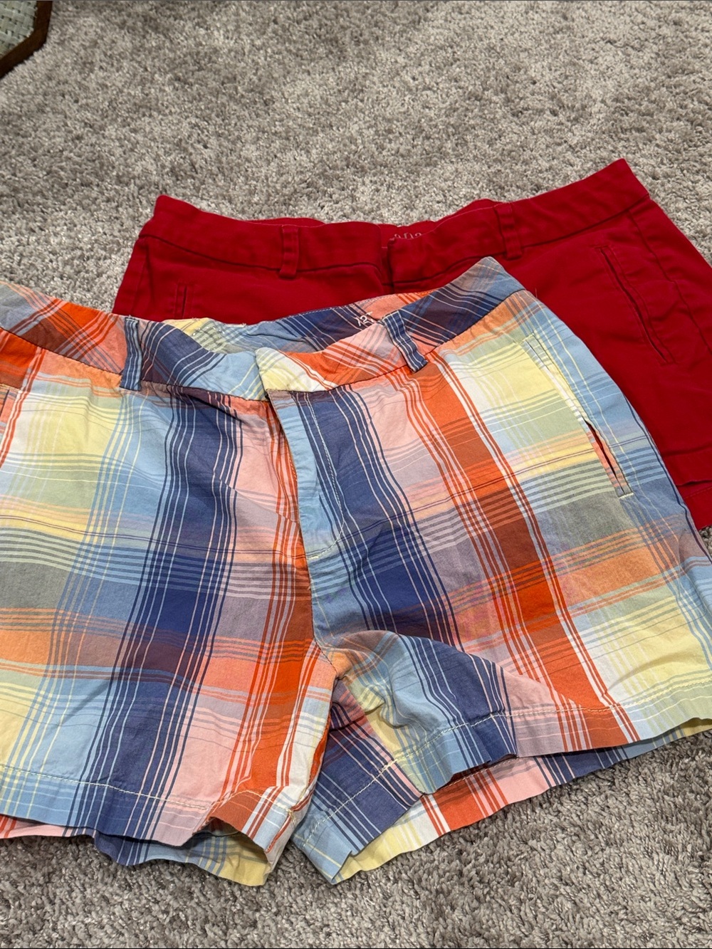 A.N.A sz12 Red Shorts & Multicolor Plaid Shorts - 2 pair!